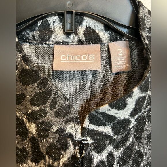 Chico's Black Gray Animal Leopard Print Full Zip Blazer Jacket Sz 2 NWT - Picture 3 of 8
